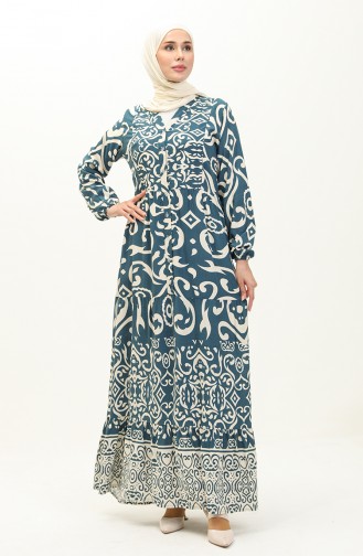 Cotton Patterned Dress 0122-01 Petrol 0122-01