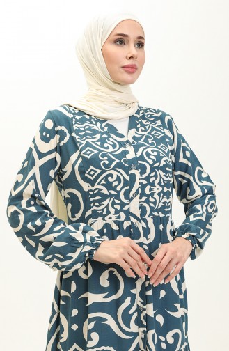 Cotton Patterned Dress 0122-01 Petrol 0122-01