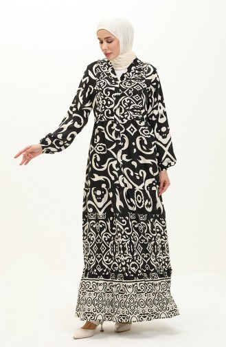 Cotton Patterned Dress 0122-02 Black 0122-02