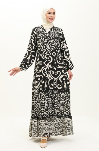 Cotton Patterned Dress 0122-02 Black 0122-02