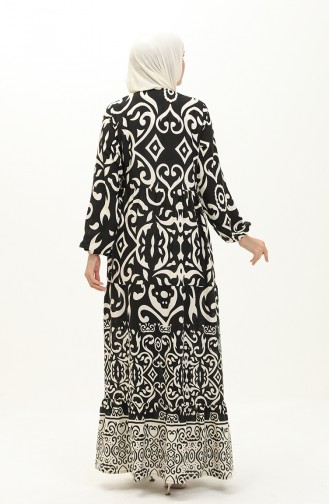 Cotton Patterned Dress 0122-02 Black 0122-02