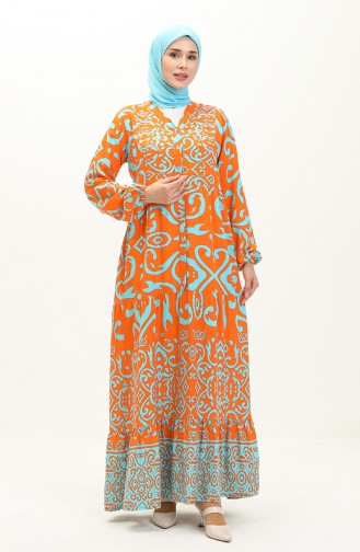 Gemustertes Baumwollkleid 0122-03 Orange 0122-03