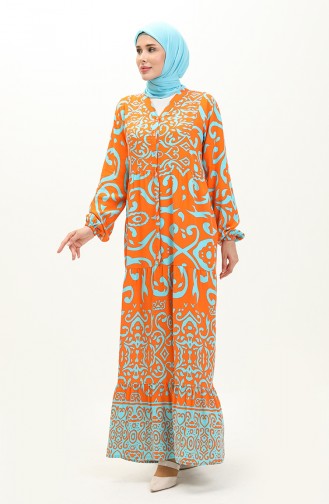 Cotton Patterned Dress 0122-03 Orange 0122-03