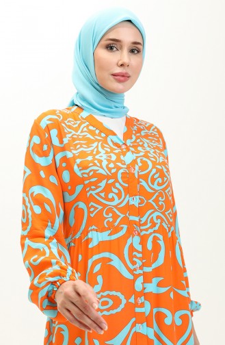 Robe à Motifs en Coton 0122-03 Orange 0122-03