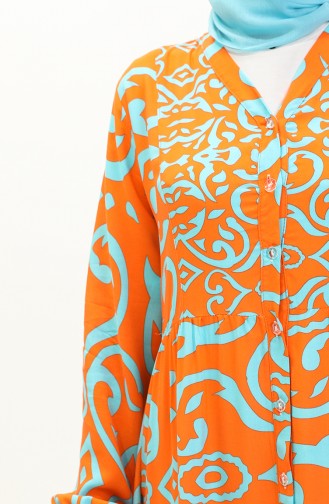 Cotton Patterned Dress 0122-03 Orange 0122-03