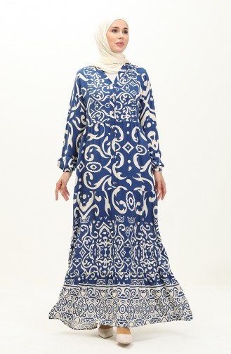 Robe à Motifs en Coton 0122-04 İndigo 0122-04