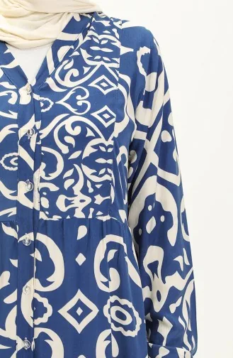 Cotton Patterned Dress 0122-04 İndigo 0122-04