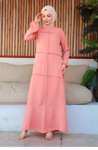 Dikiş Detaylı Model Elbise Pudra
