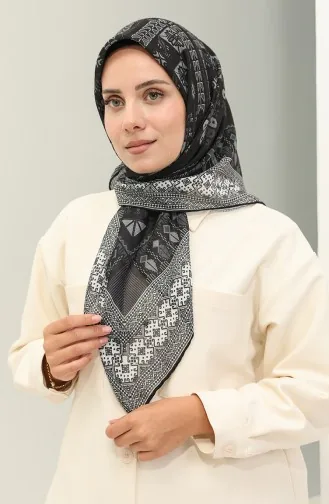 إيشارب كريب منقوش 1521-02 أسود رمادي 1521-02