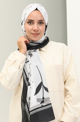 Minelli Crepe Shawl 1578-01 white Black 1578-01