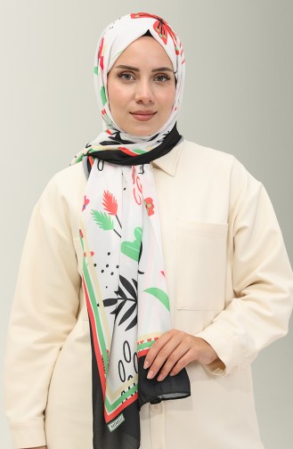 Minelli Crepe Shawl 1578-03 white Pistachio Green 1578-03