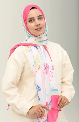 شال كريب منقوش 1578-08 أخضر وردي 1578-08