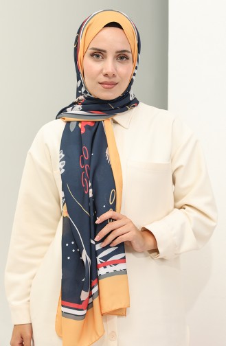 Minelli Crepe Shawl 1578-11 Navy Mustard 1578-11