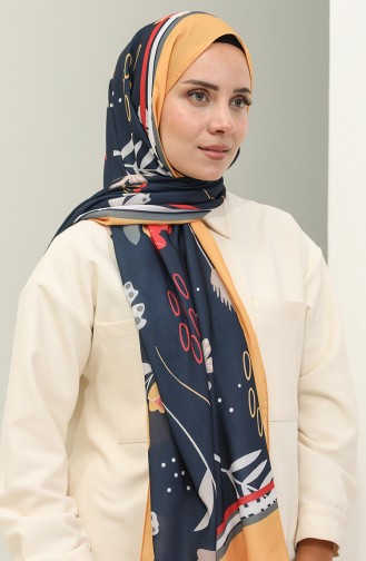 Minelli Crepe Shawl 1578-11 Navy Mustard 1578-11