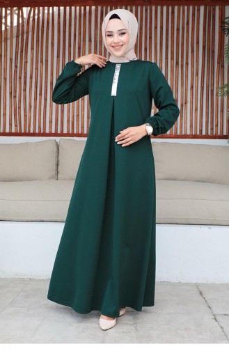 Paillettenbesetztes Hijab-Kleid Smaragdgrün 2060MG.ZMR