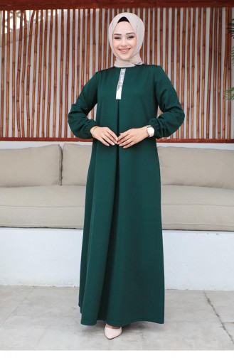 Paillettenbesetztes Hijab-Kleid Smaragdgrün 2060MG.ZMR