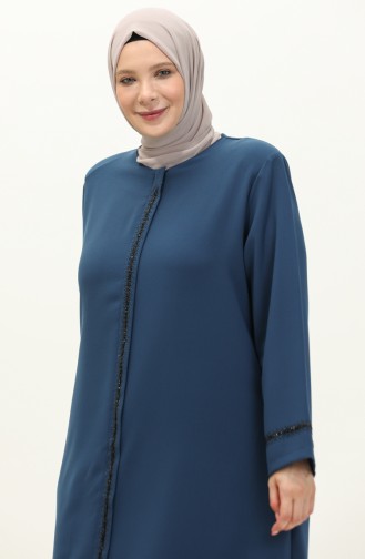 Abaya mit Steindruck in Übergröße 5055-07 Indigo 5055-07