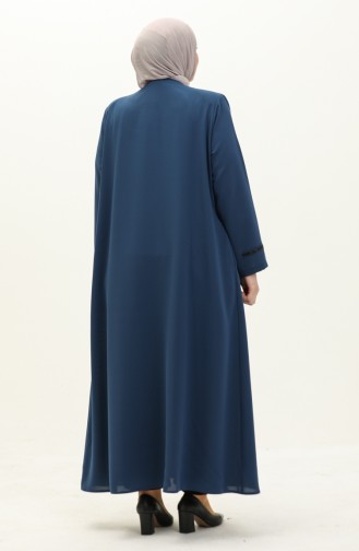 Plus Size Stone Printed Abaya 5055-07 Indigo 5055-07