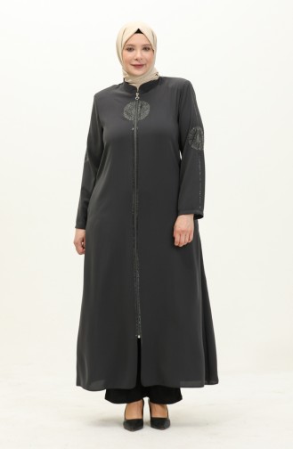 Abaya mit Steindruck in Übergröße 5960-07 Anthrazit 5960-07