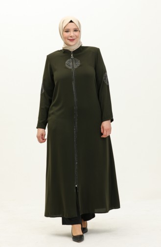 Übergröße Stein gedruckt Abaya 5960-08 Khaki Grün 5960-08