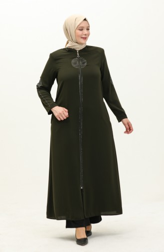 Übergröße Stein gedruckt Abaya 5960-08 Khaki Grün 5960-08