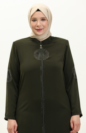 Übergröße Stein gedruckt Abaya 5960-08 Khaki Grün 5960-08