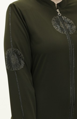 Übergröße Stein gedruckt Abaya 5960-08 Khaki Grün 5960-08