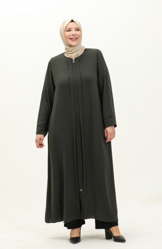 Übergröße Stein bedruckte Abaya 4005X-02 Khaki 4005X-02