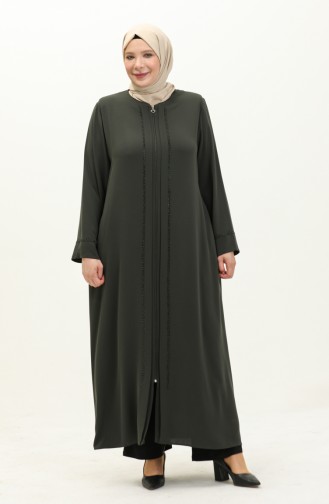 Plus Size Stone Printed Abaya 4005X-02 Khaki 4005X-02