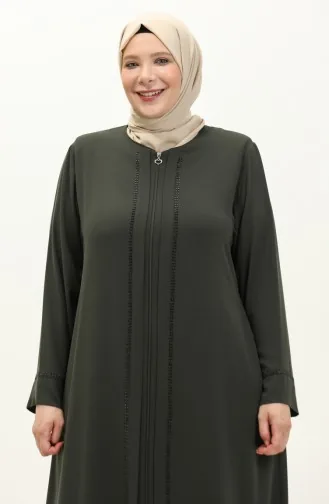عباية بطبعة حجر مقاس كبير 4005-02 أخضر عسكري 4005-02