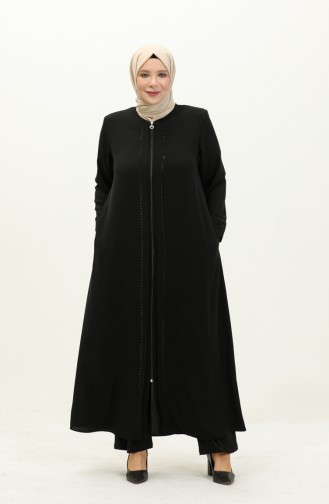 Abaya in Übergröße aus Stein 4005-04 Schwarz 4005-04