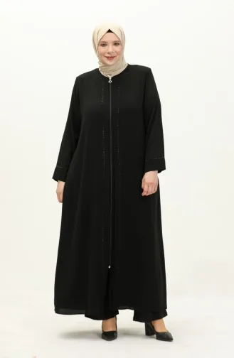 عباية بطبعة حجر مقاس كبير 4005-04 أسود 4005-04