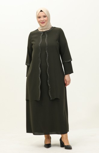 Abendkleid mit Steindruck in Übergröße 6078-02 Khaki 6078-02