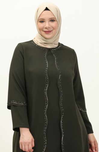 Abendkleid mit Steindruck in Übergröße 6078-02 Khaki 6078-02