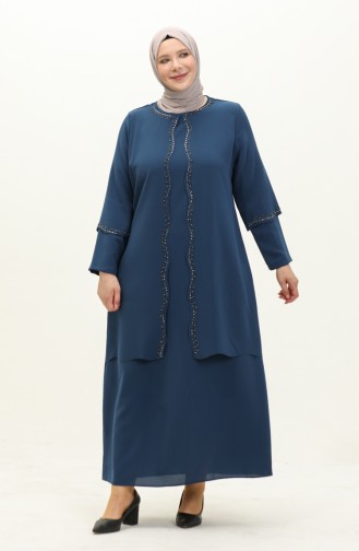 Abendkleid mit Steindruck in Übergröße 6078-05 Indigo 6078-05