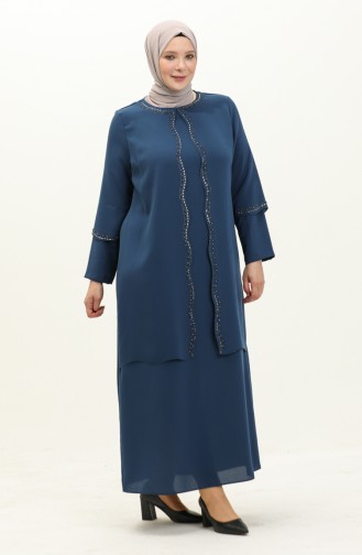 Abendkleid mit Steindruck in Übergröße 6078-05 Indigo 6078-05