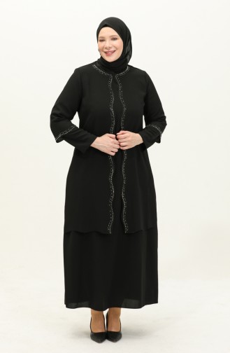 Abendkleid mit Steindruck in Übergröße 6078-08 Schwarz 6078-08