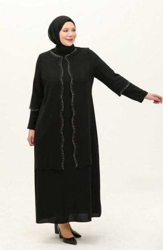 Abendkleid mit Steindruck in Übergröße 6078-08 Schwarz 6078-08