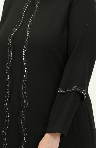 Plus Size Stone Printed Evening Dress 6078-08 Black 6078-08