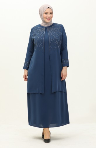 Abendkleid mit Steindruck in Übergröße 6101-07 Indigo 6101-07