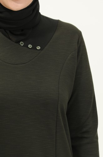 Kadin Buyuk Beden Petek Kumaş Jakar Anne Elbisesi 4756 Haki