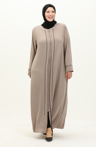 Abaya en Pierre de Grande Taille 5051-07 Crème 5051-07