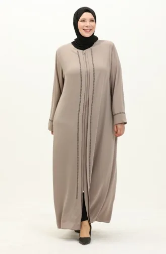 Übergröße Abaya mit Steinen vorne 5051-07 Kreme 5051-07