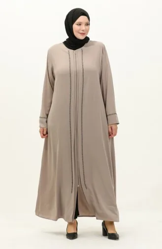 Übergröße Abaya mit Steinen vorne 5051-07 Kreme 5051-07