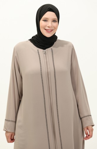 Übergröße Abaya mit Steinen vorne 5051-07 Kreme 5051-07