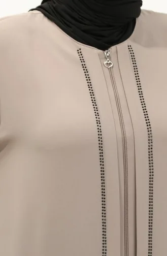 Übergröße Abaya mit Steinen vorne 5051-07 Kreme 5051-07