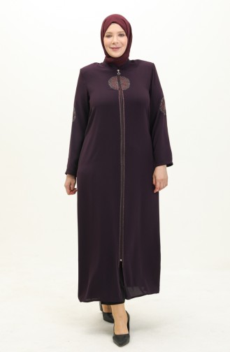 Plus Size Stone Printed Abaya 5960-06 Purple 5960-06