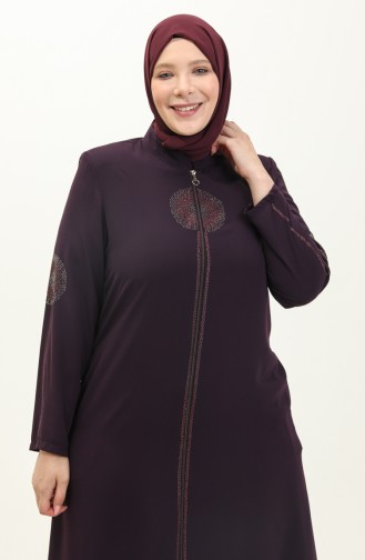 Plus Size Stone Printed Abaya 5960-06 Purple 5960-06