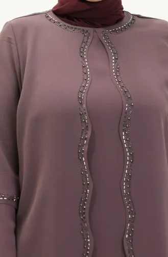 Plus Size Stone Printed Evening Dress 6078-06 Dark Lilac 6078-06
