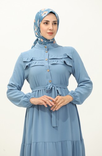 Aerobin Stoff Kleid mit Gürtel 1004-02 Blau 1004-02